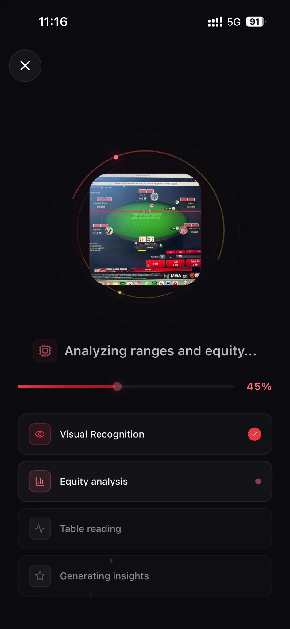 Poker AI leyendo una foto de las cartas